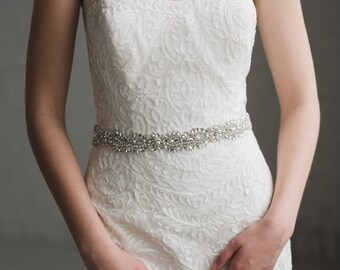 Crystal Bridal Sash | Thin Rhinestone Wedding Belt | Silver Bridal Belt Sash | THE LYDIA