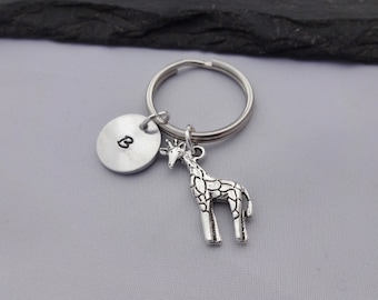Initial Giraffe Keyring, Hand Stamped Keyring, Giraffe Keyring, Animal keyring, Charm Keyring, Keychain, Personalised Keyring, Giraffe Gifts