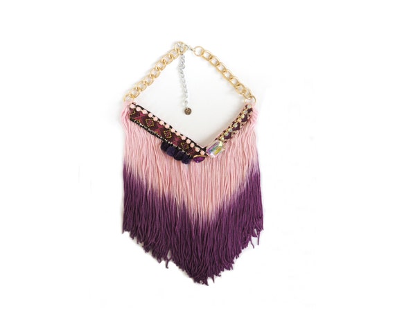 Purple Fringe Necklace Coachella Festival Jewelry Purple