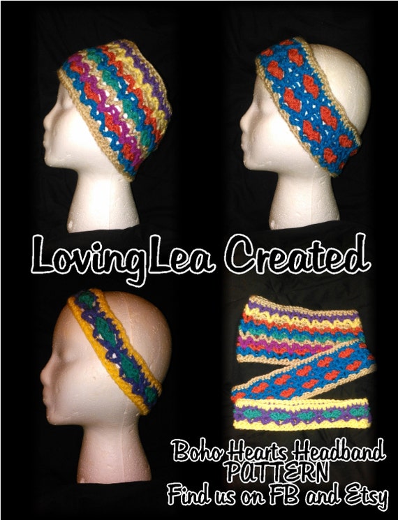 Boho Hearts Crochet Headband Pattern by LovingLeaCreated on Etsy