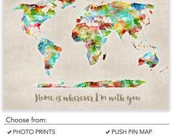 Large Grey World Map Wall Art Poster with lovely printed