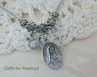 St Edith Stein Necklace - Jewish Star Crucifix Charms - Teresa Benedicta of the Cross - Saint Catholic - Miraculous Medal Stainless Steel