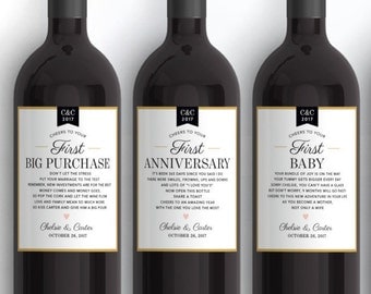 Wedding Milestone Wine Labels - Unique Wedding Gifts - Engagement Gift Celebrating Marriage Firsts - Wine Poems - Gift Ideas