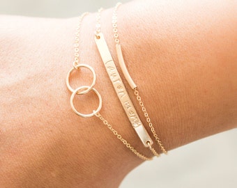 Personalized Bracelet, Engraved Bar Bracelets, Stacking Bracelet, Bridesmaid Jewelry, Silver Name Bar Bracelet, Bridesmaid Gift -Set- M440