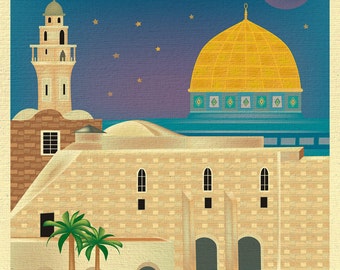 Jerusalem art, Jerusalem print, Jerusalem canvas art, Jerusalem poster, Jerusalem travel art gift, Jerusalem Al-Aqsa Mosque art - E8-O-JERU