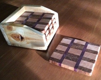 Exotic Purple Heart Wood Drink Coasters Barware