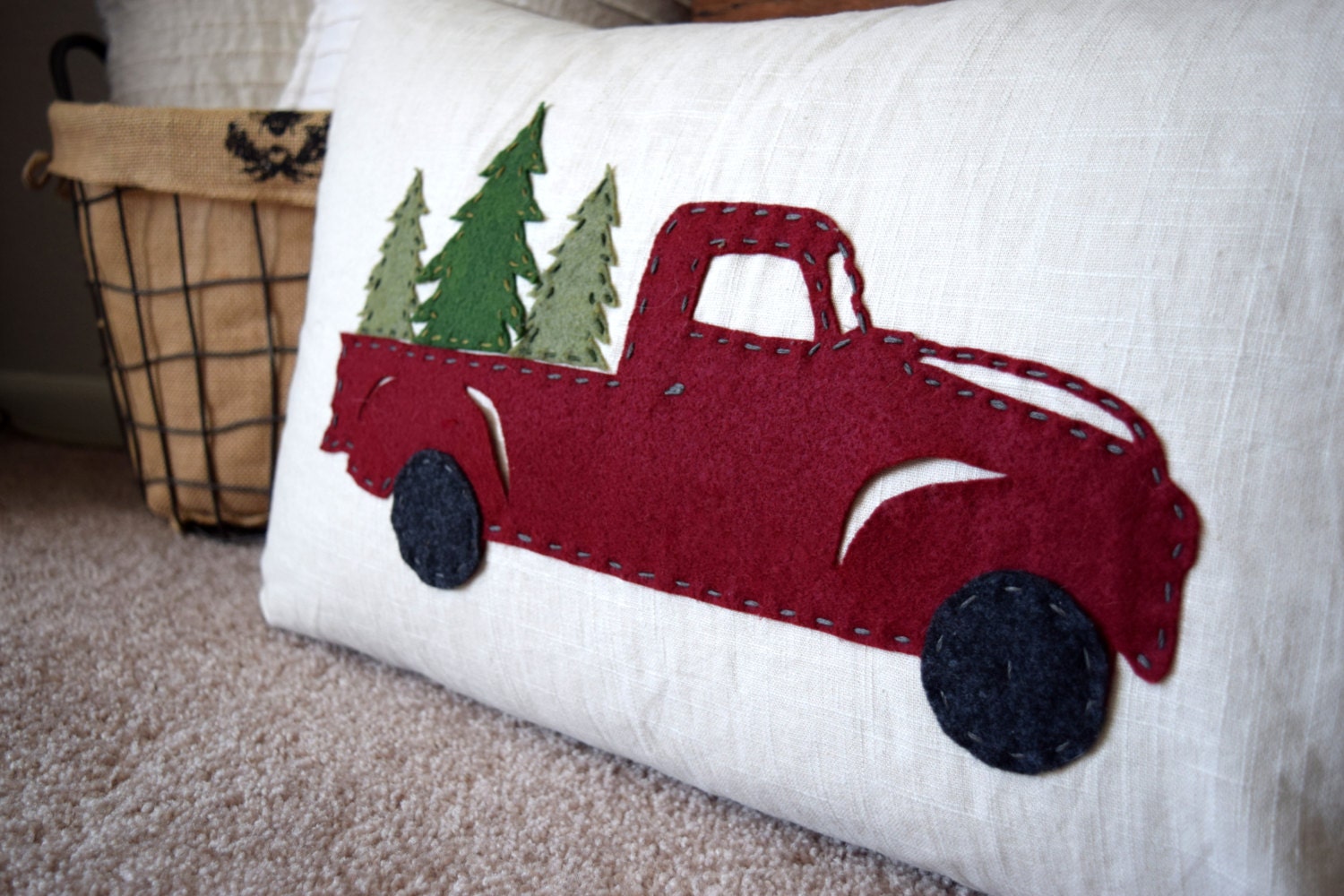 Vintage Red Truck Pillow Cover