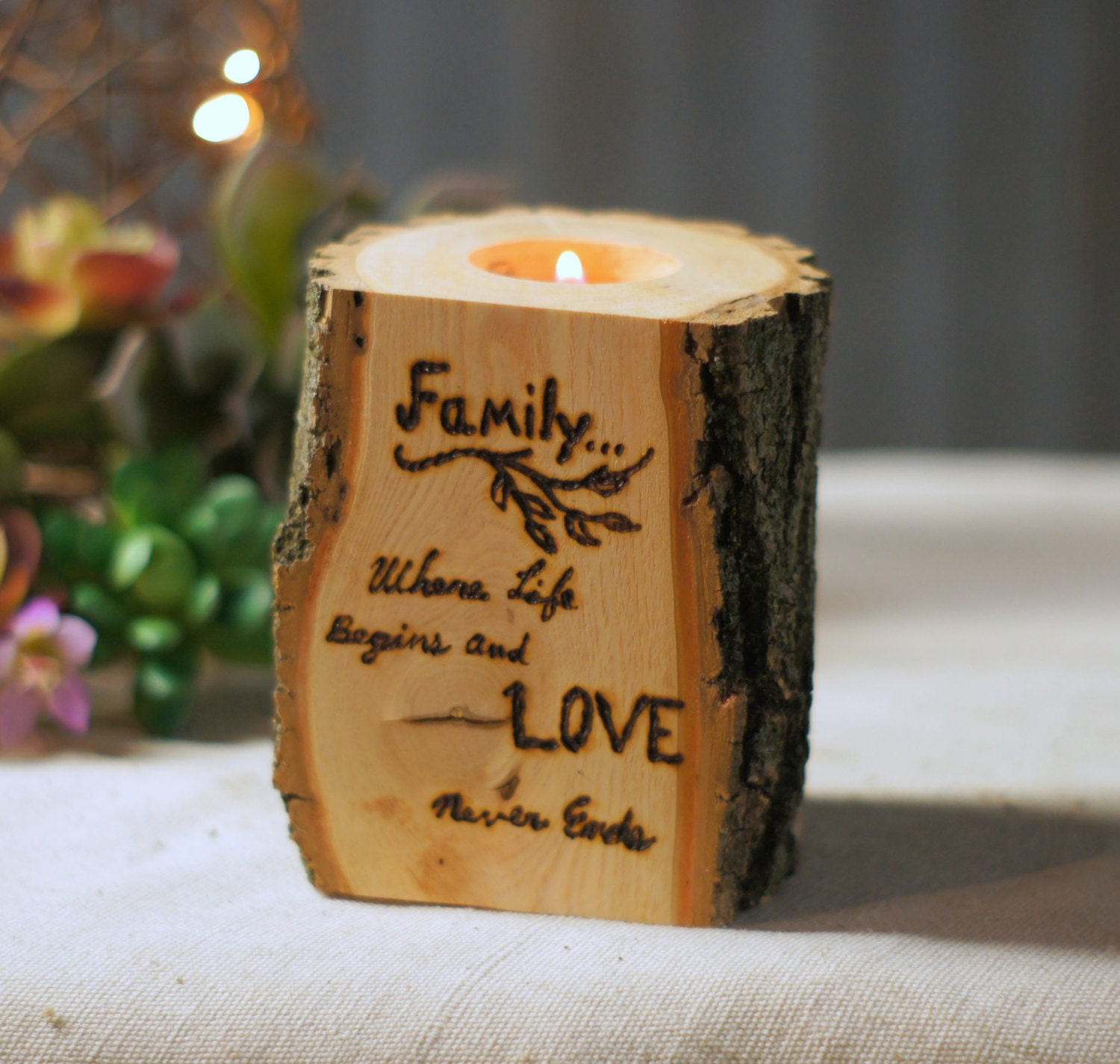 Burned Log Candle Holder Rustic Home Decor by GFTWoodcraft