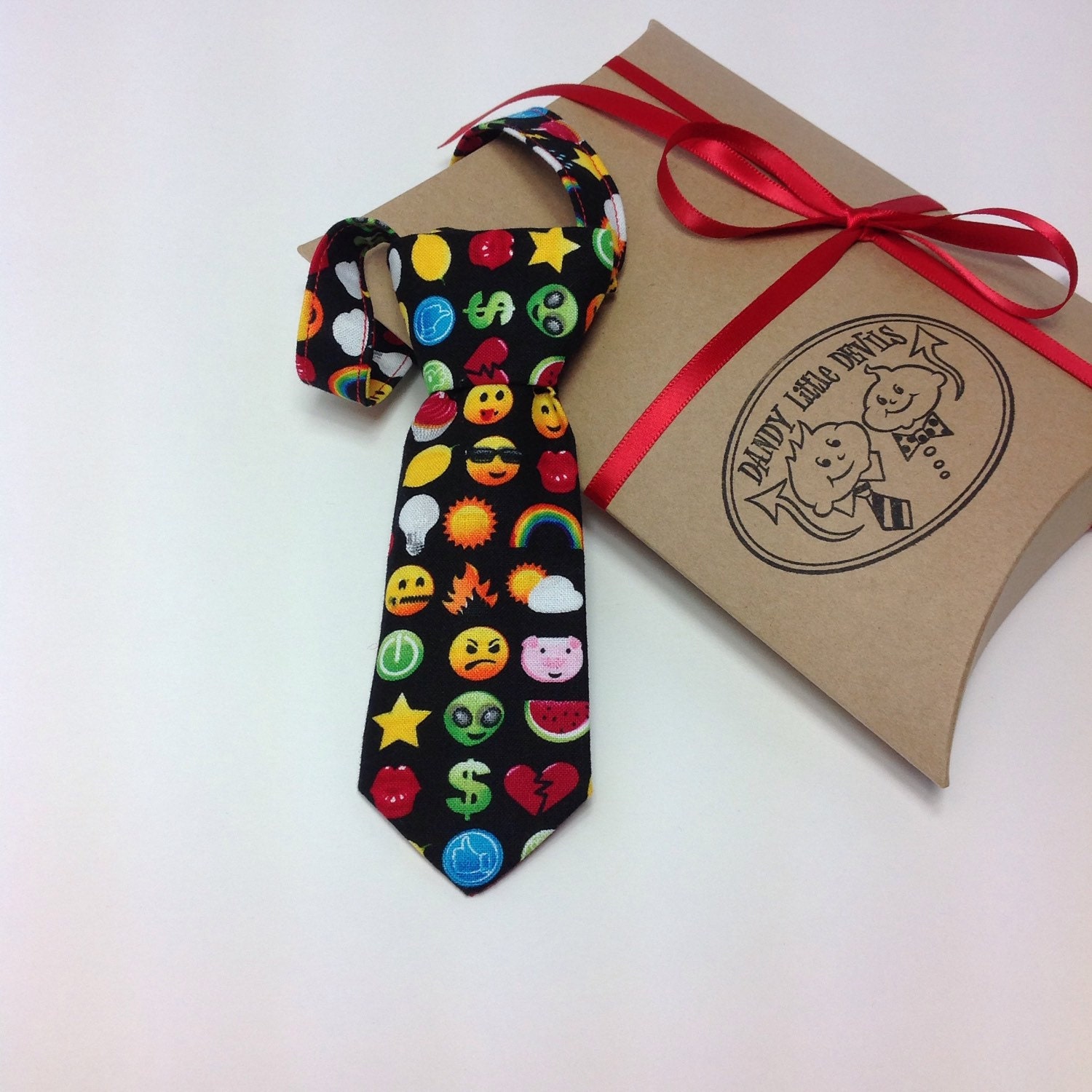 Children's Necktie 'Emoji' Print Black 100% by DandyLittleDevils