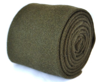 plain khaki army dark green 100% wool tie by Frederick Thomas FT2084