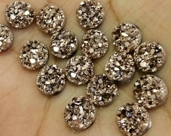 Metallic Rose gold 8mm chunky faux druzy Cabochons 10pcs (C5:5-189)