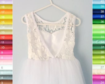 Flower girl dress, V-neck dress and satin sash, First communion dress, Junior bridesmaid dress, Wedding junior dress, 42 beautiful colors
