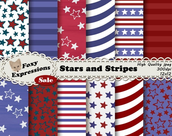 Stars and Stripes pack comes in shades of red, white and blue with fun stars designs, waves, and stripes for personal or commercial use.