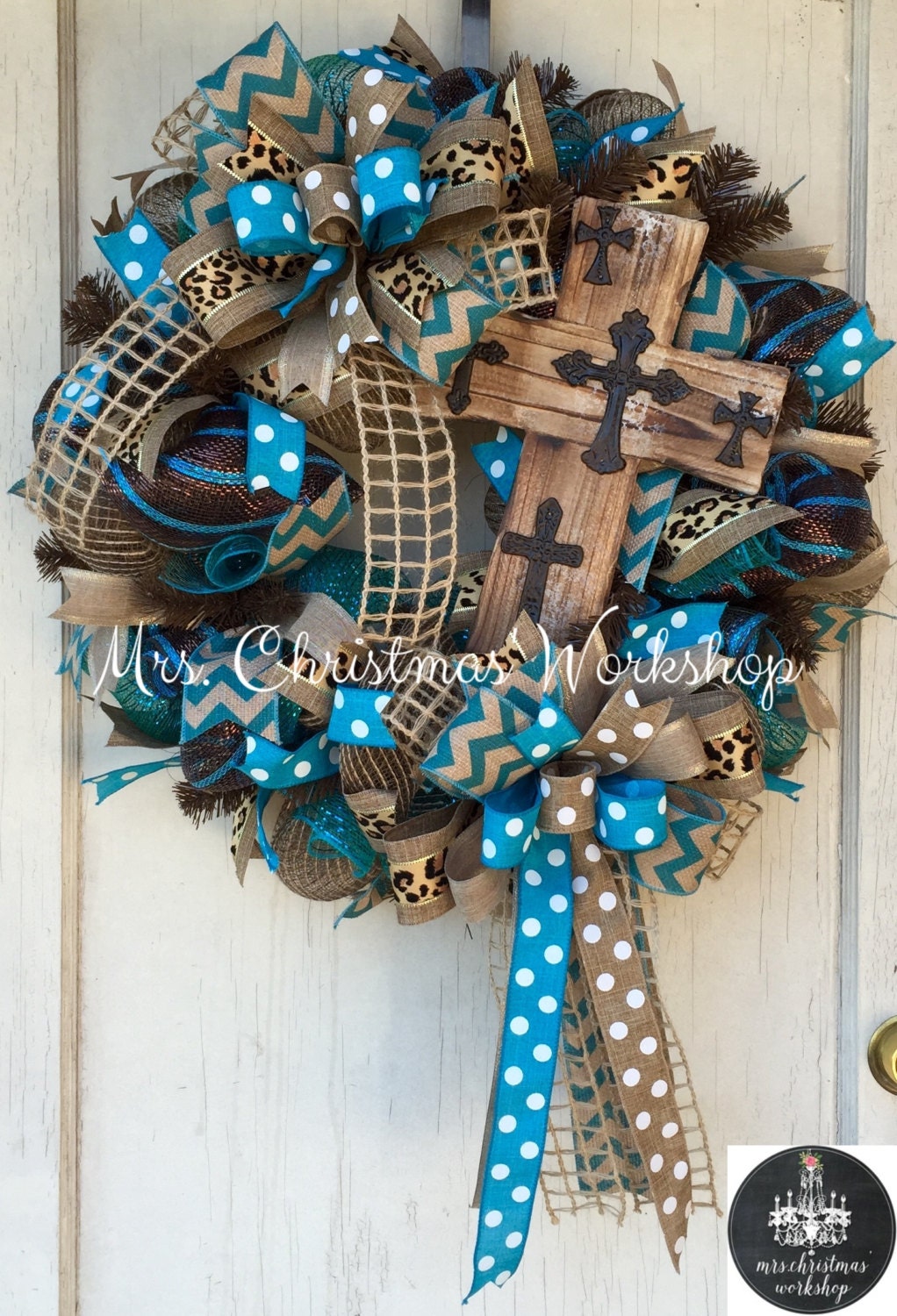 Cross wreath deco mesh wreath burlap wreath religious wreath