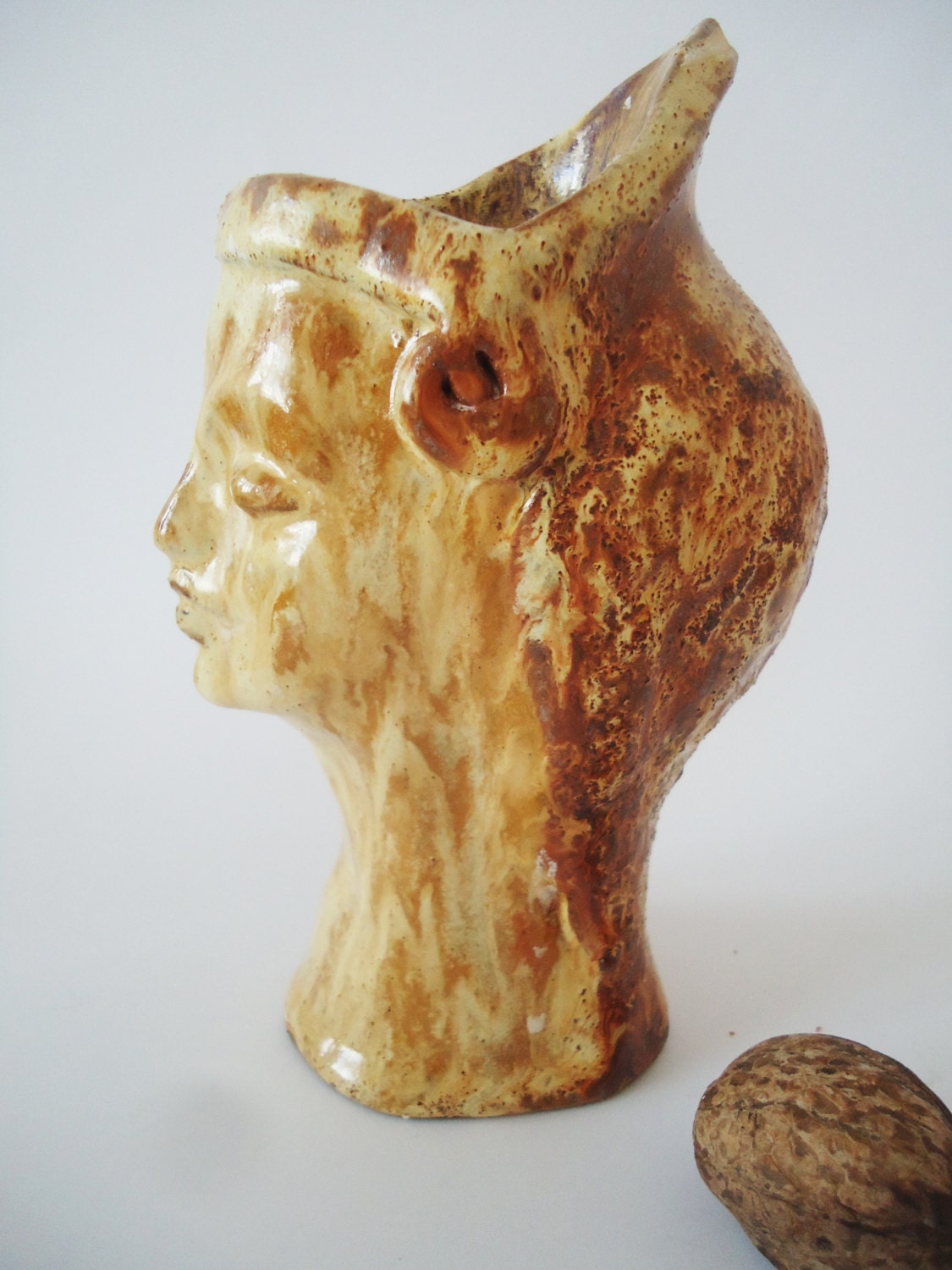 Gracious face vase Small ceramic vase Head vase Golden