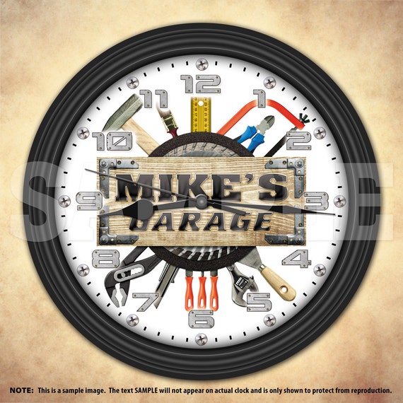 Garage Tools Man Cave Personalized RetroStyle Wall Clock