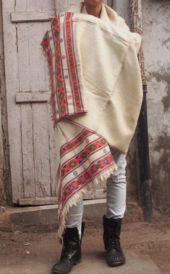 Antique Tribal Blanket With Embroidery Throw Blanket by Hanamer