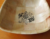 FLORAL laser engraved bowl NATURAL bamboo unique fruit / egg basket / nik naks table decoration flower art