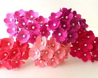 50 Paper Flowers Pink / mini pink paper flowers/pink flowers with stems/small paper flowers/mini flowers/mini pink flowers/pink fuschia