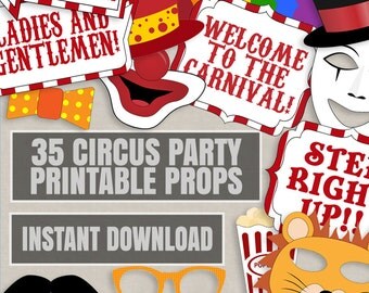 35 Carnival Party Photo Booth Props, Circus themed party props, love circus party photobooth sign, carnival party props, clown diy party
