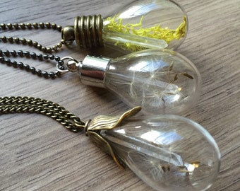 Dandelion Wisps and Quartz Crystal Vial Necklace