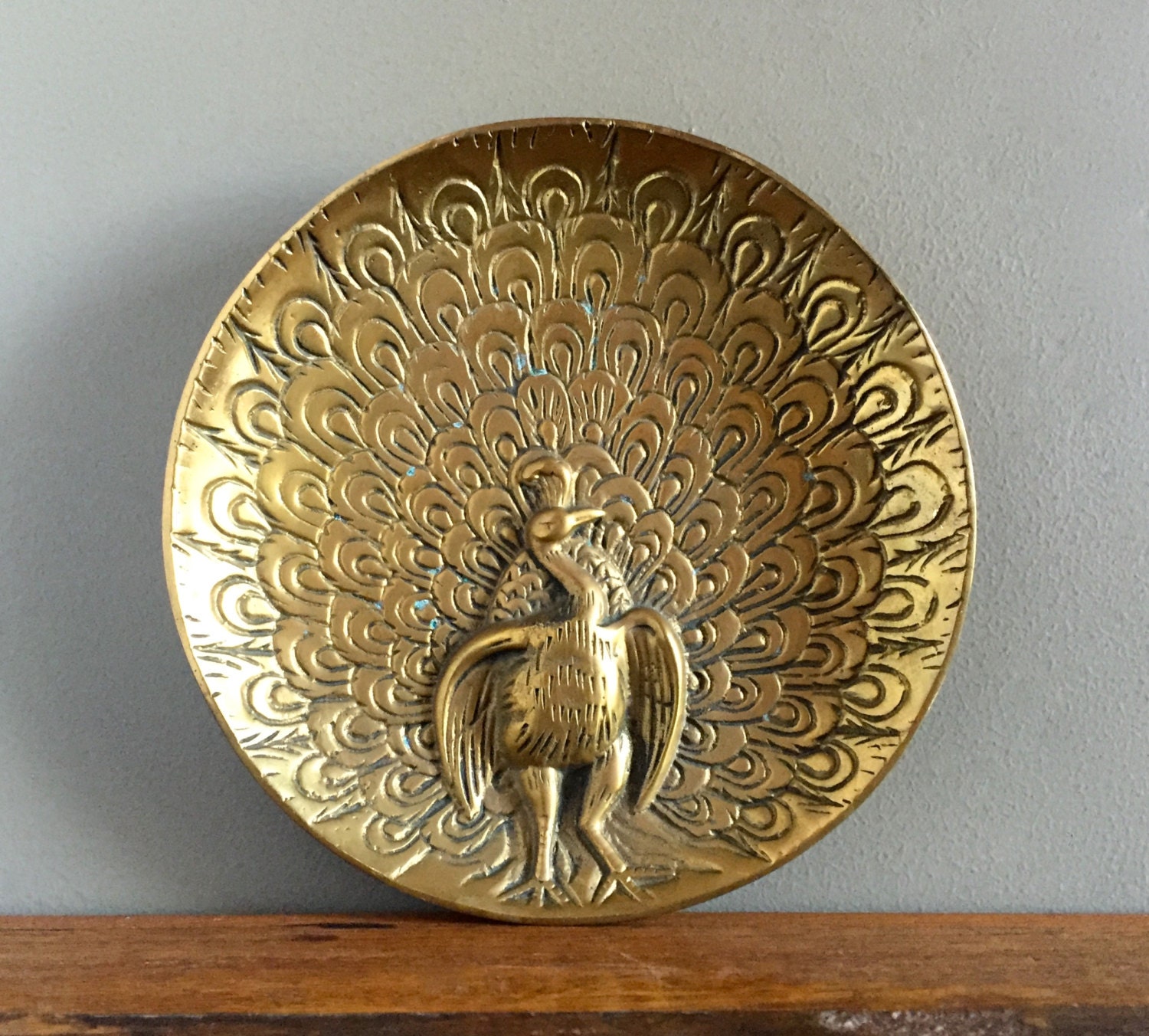 RESERVED FOR NICK Vintage Brass Peacock Plate Brass Trinket