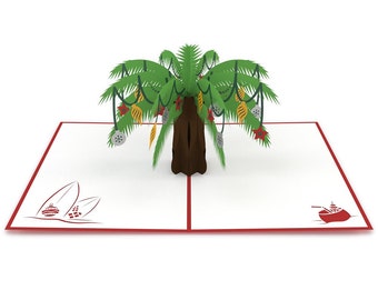 Festive Palm Tree Pop Up Christmas Card, Palm Tree Christmas Card, Christmas Tree Pop Up Card, Tropical Christmas Card, Christmas Vacation