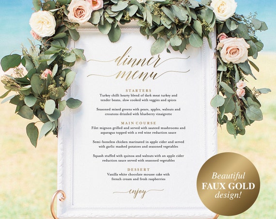 Wedding Menu Sign, Wedding Menu Board, Dinner Menu, Wedding Printable, Gold Wedding Sign, Template, PDF Instant Download #BPB324_55