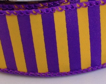 On Sale 10 Yards of 1 1/2" Purple and Yellow Lines Satin Wire Edge Ribbon