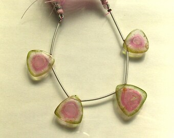 Watermelon tourmaline slice beads 14.5-17mm 27.8ct 4 pieces