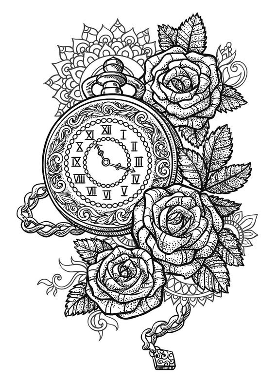 Sets Pocket Watch Roses and Mandala temporary by TattooLifeStyle