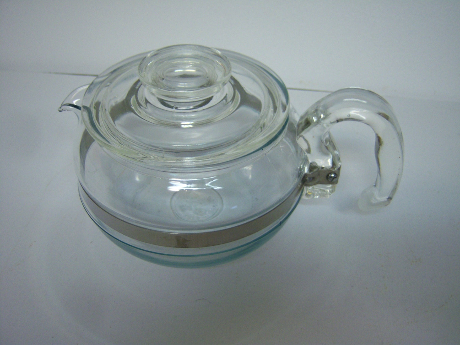 Pyrex Vintage Teapot Glass with Metal Band Stove Top Design