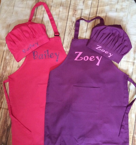 1 black Personalized adult apron and matching chef hat set