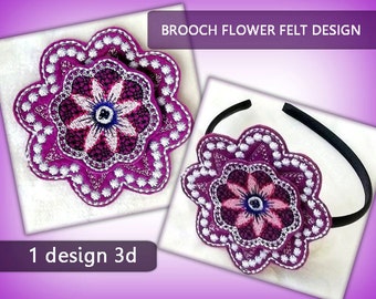 Brooch Flower felt 3D violet No.46 - 4x4 hoop - Machine embroidery digitization./INSTANT DOWNLOAD