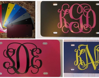 Personalized MONOGRAM License Plate ~Choose your Plate AND Monogram Color~ | initials | curly | vine | custom license plate | solid | vanity