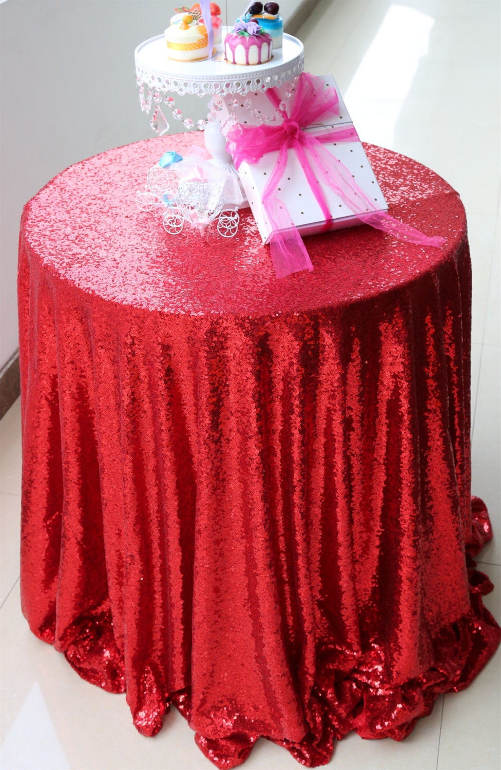 Red 90 Round tablecloth Wholesale sequin fabric by WeddingbyShane