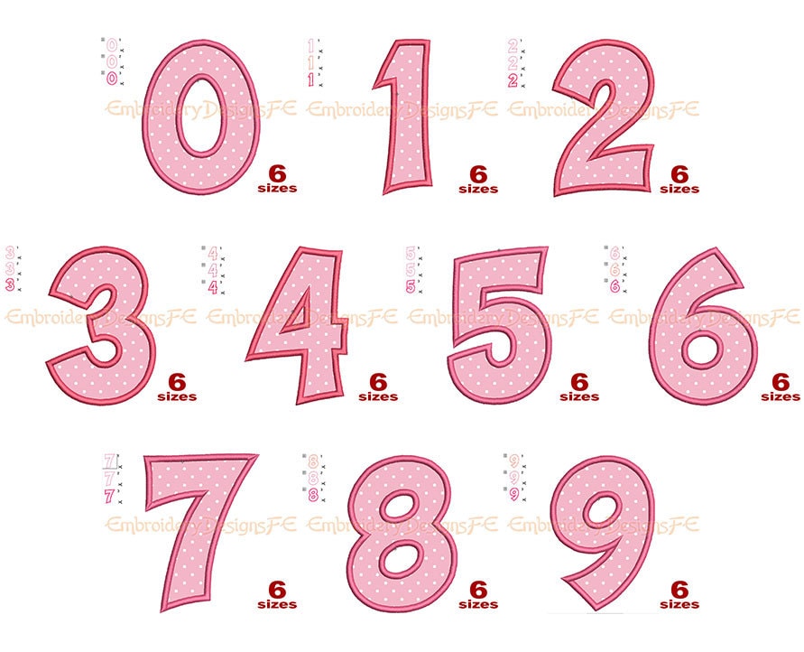 Numbers 0-9 Set Applique 6 Sizes Machine Embroidery Design