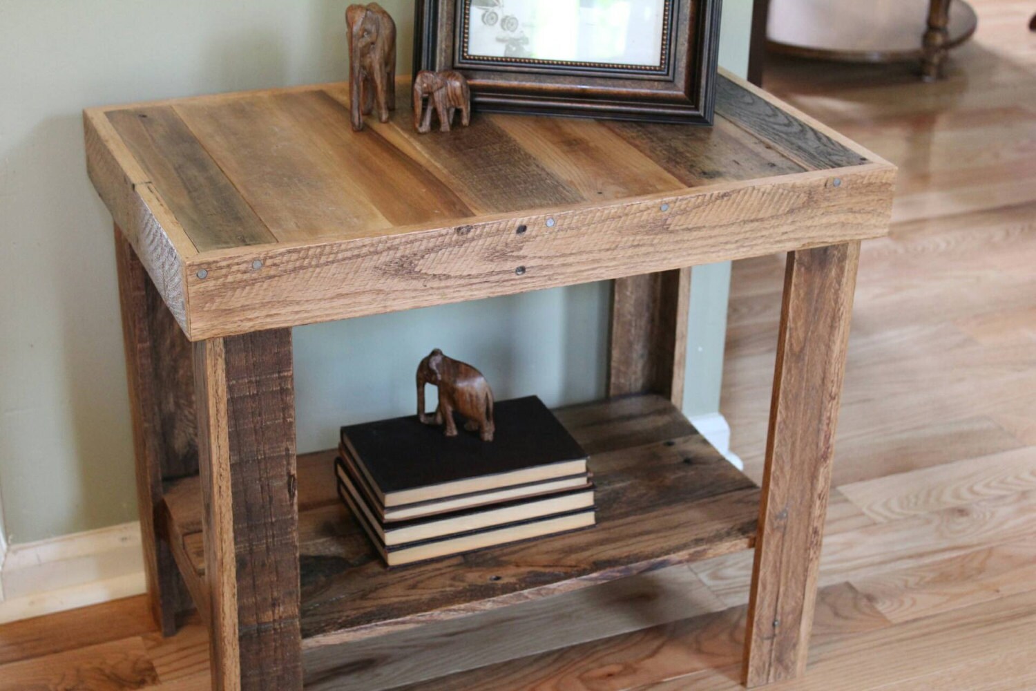 Reclaimed Wood Side Table with Shelf Pallet by TheWoodGarageLLC