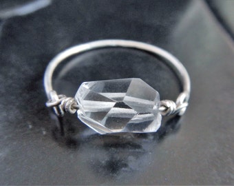 Wire-Wrapped Herkimer Diamond Ring - Delicate Ring - Promise Ring - Boho Ring - Quartz Crystal Ring - Stocking Stuffer - Gift for Daughter