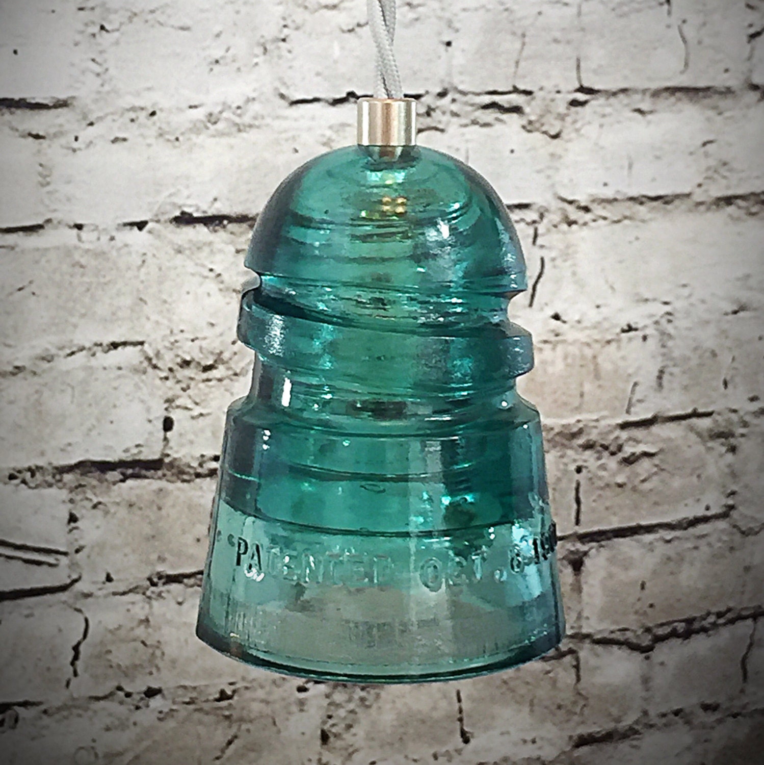 Handmade Glass Insulator Pendant Light Blue Hemingray