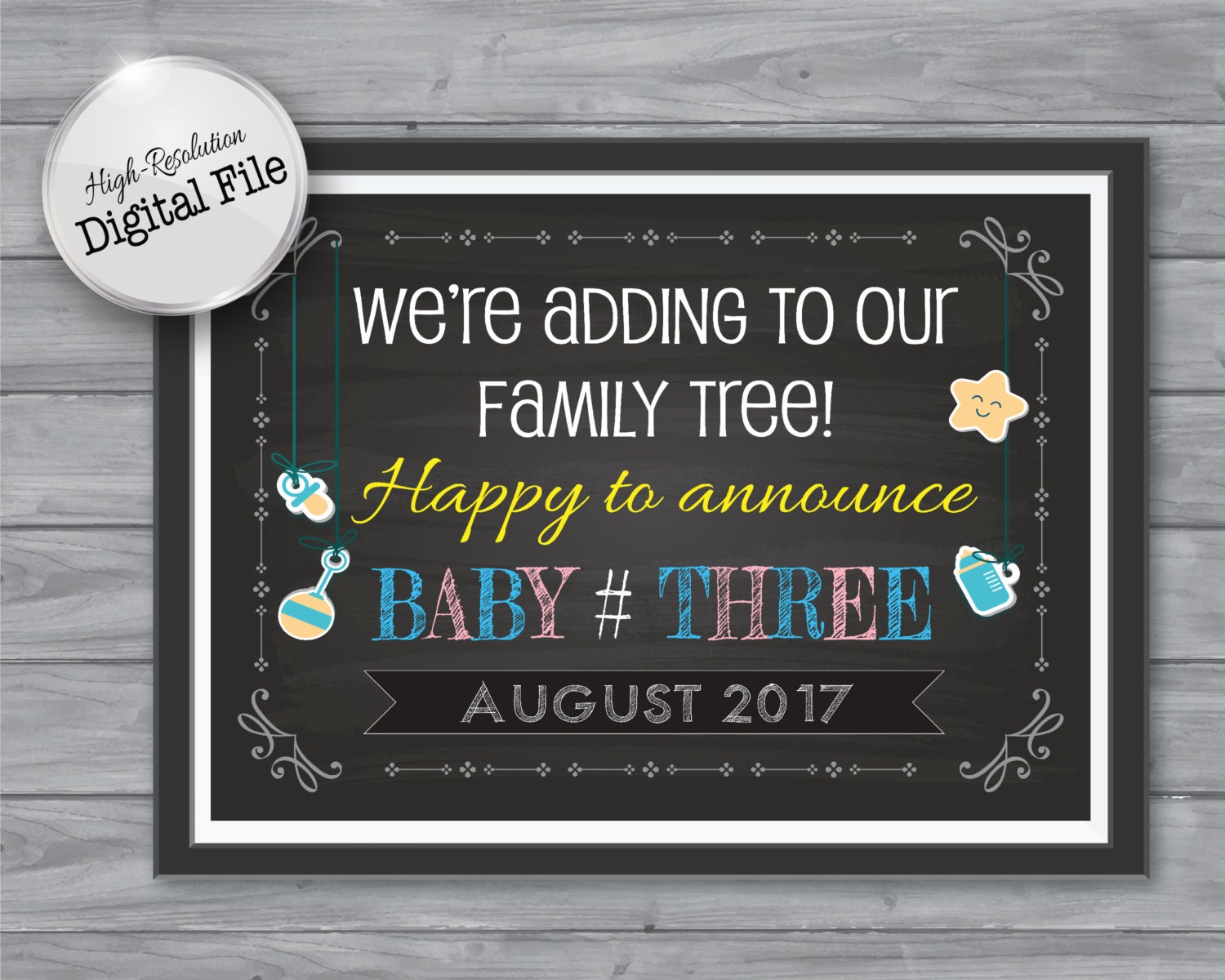Baby Number 3 Announcement Photo Prop Third by AndreasDesignStudio