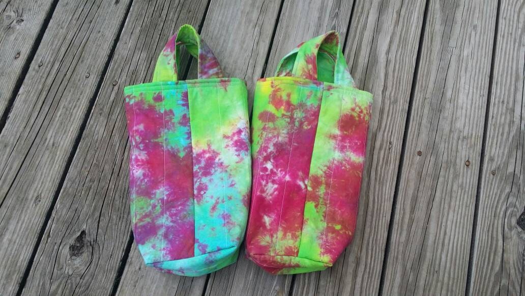 Tie Dye Quilted Wine Tote /Hand dyed Tie Dyed Reversible