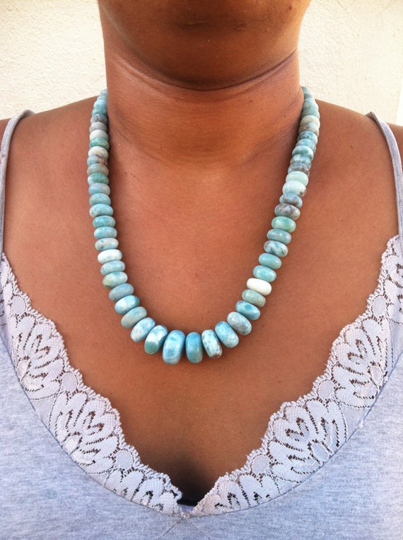 Larimar Necklace Flat Round beads