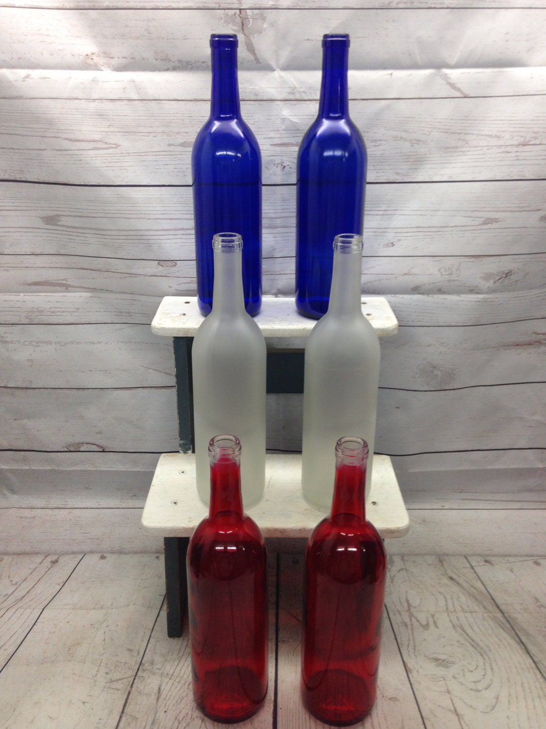 6 Red White & Blue Wine Bottles 750 ML for Crafting