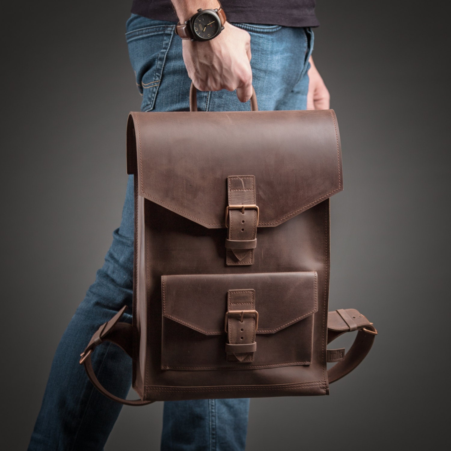 sleek leather backpack