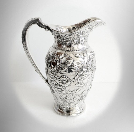 S Kirk and Son sterling silver pitcher or ewer floral