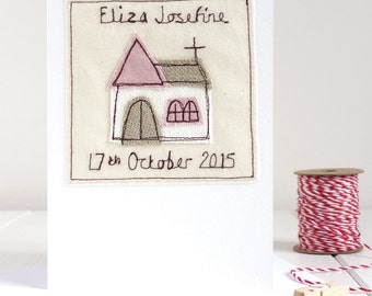 Christening Card For Girls - Personalised Baptism Card - Embroidered Christening Card - Holy Communion Card - Goddaughter Card - Godparent