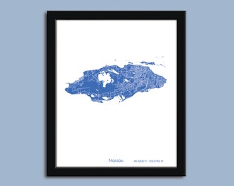 Nassau map, Nassau city map art, Nassau Bahamas wall art poster, Nassau decorative map