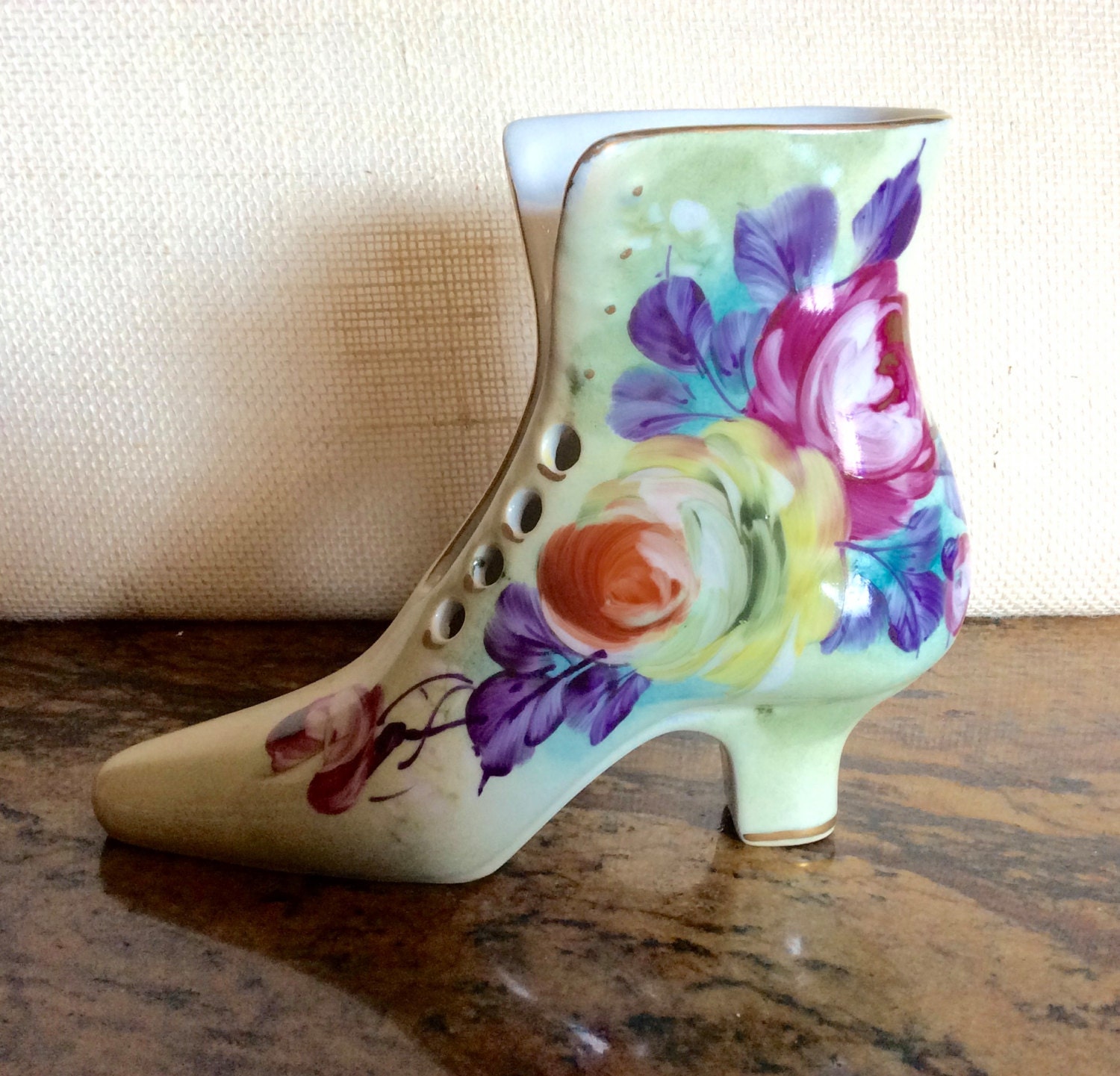 Limoges China Porcelain HandPainted Victorian Shoe / Boot