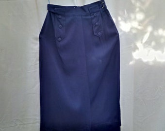 Vintage late 40’s / early 50’s navy blue gabardine high-waisted pencil skirt 24 inch waist